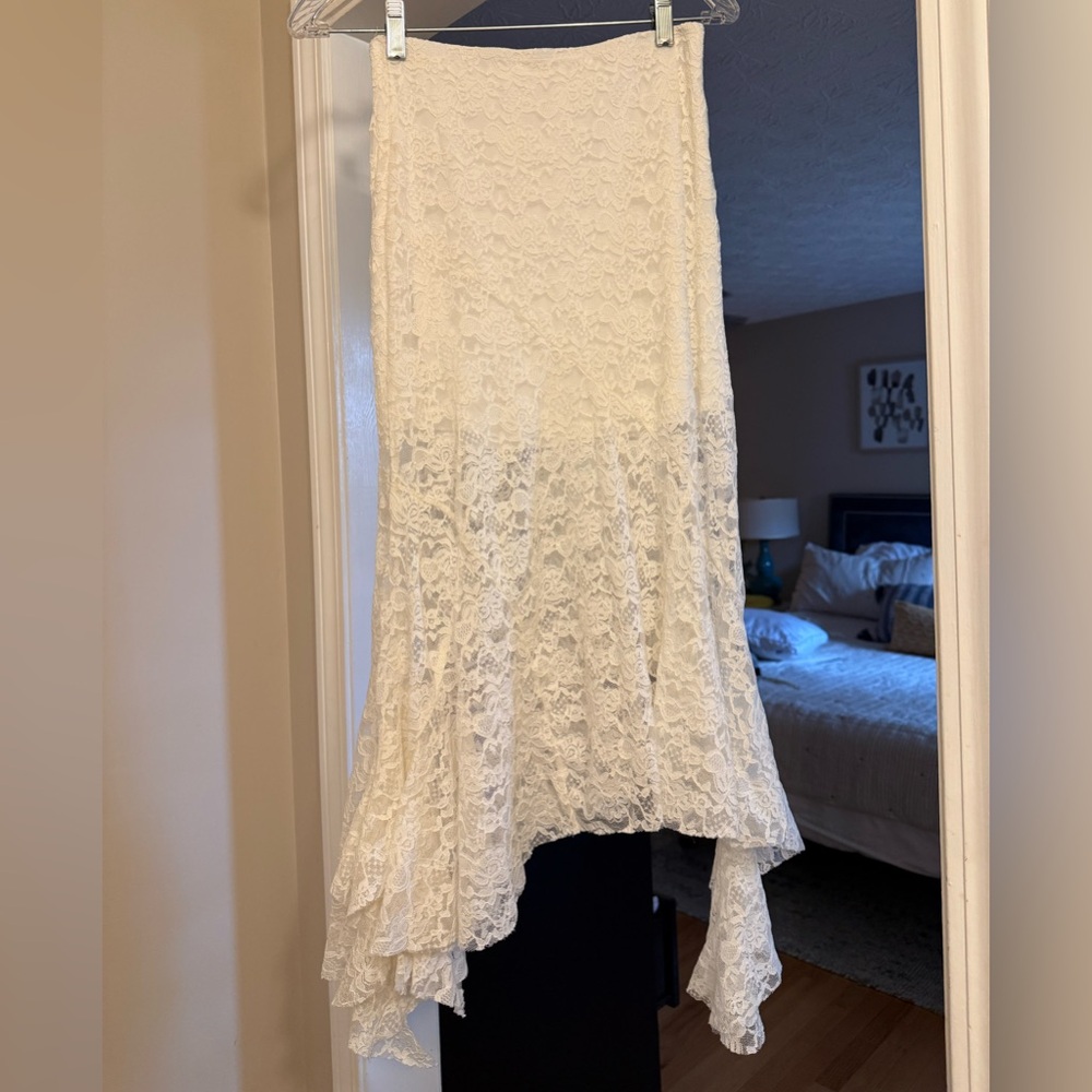 Altar'd State Ivory Lace High-Low Sheer (lined) Maxi Skirt